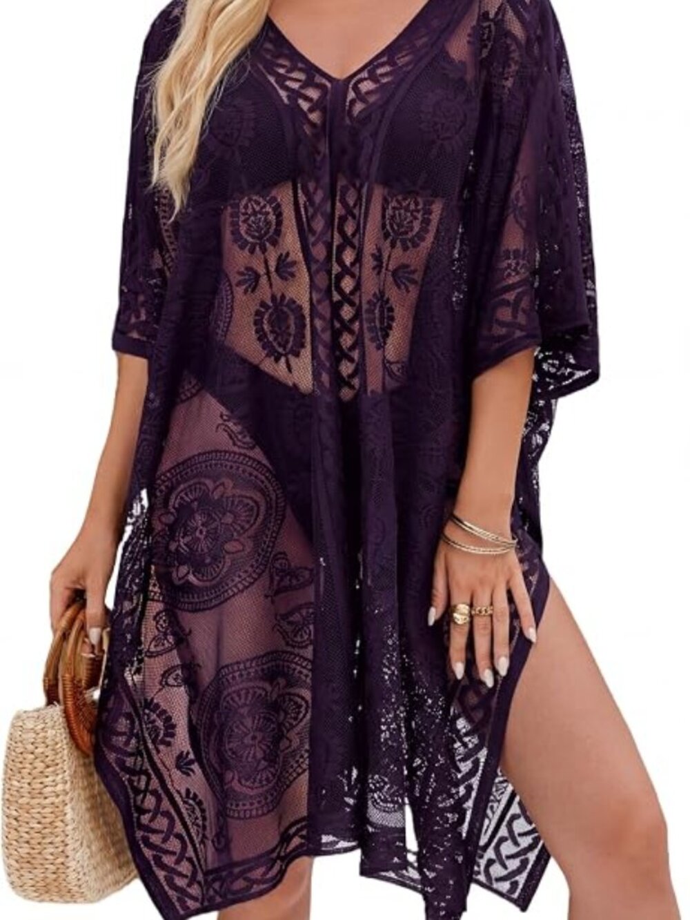 Sexy Elegant Lace Beach Cover Up for Women, Bathing Suit Cover Up, V-Neck Swimsu